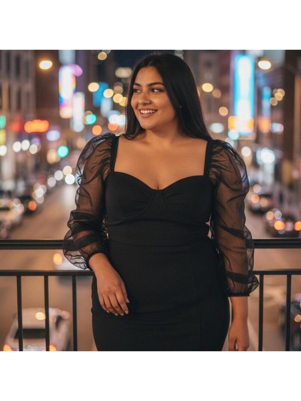 Elegant Black Mini Dress with Sheer Sleeves